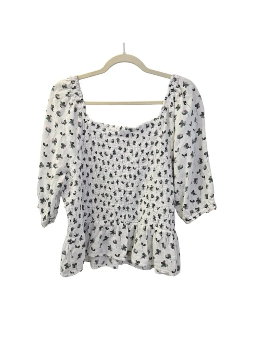 Loft Floral Smocked Bodice Square Neck Boho Top Size XXL